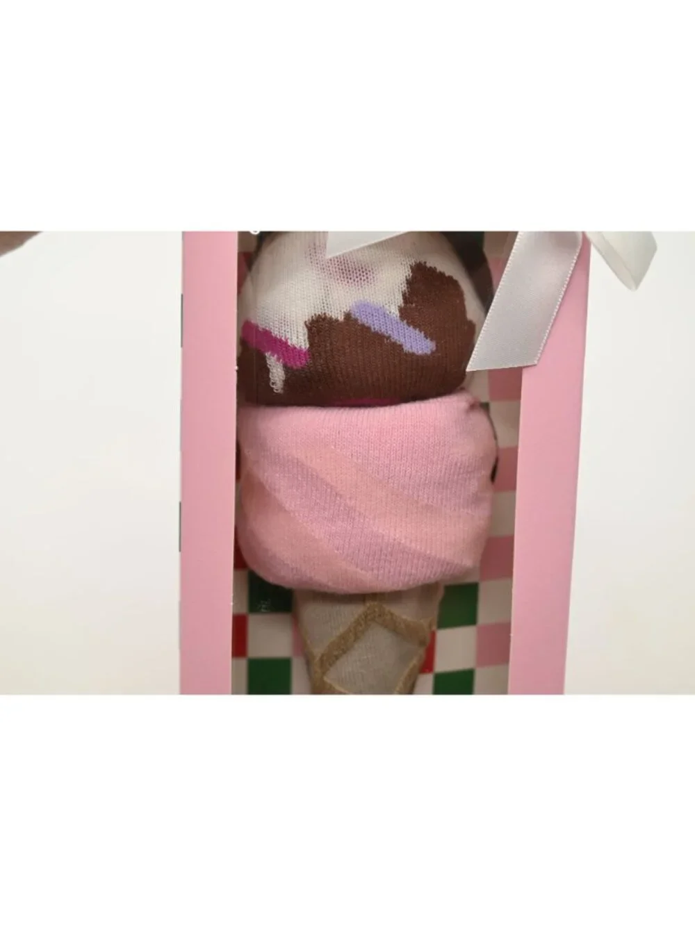 NIP Sockingly Sweet 3 Pair Ice Cream Cone Socks Shoe Sz 4-10 Pink Brown Gift Box